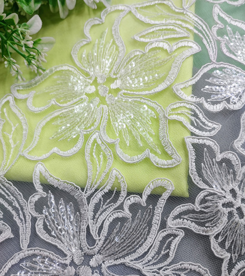 Lami 9 Meter Green Cutwork Design Lace Border, Sequins Work Lace