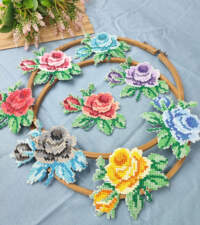 Crossstitch Embroidered Roses Applique 702