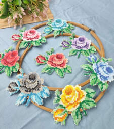 Crossstitch Embroidered Roses Applique 716