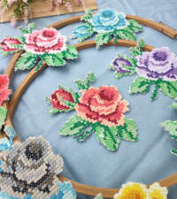 Crossstitch Embroidered Roses Applique 716a