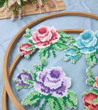 Crossstitch Embroidered Roses Applique 716b