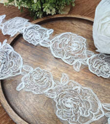 Rose Design Outline Cord Embroidery With Sequins Lace No 719