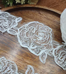 Rose Design Outline Cord Embroidery With Sequins Lace No 719a