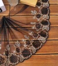 Black Textured Net With Zari Embroidery Lace No 828b