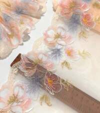 Floral Embroidery On Net Lace No 834b