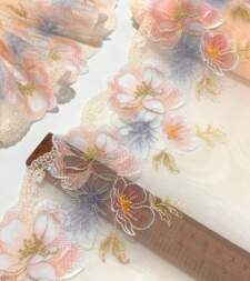 Floral Embroidery On Net Lace No 834b
