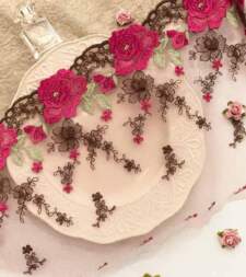 Rani Pink Floral Embroidery Net Lace No 839