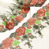 Coral Red Roses Embroidered Net Lace No 835