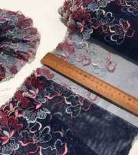 Dark Navy Floral Embroidered Tulle Net Lace No 781d