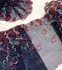 Black And Bold Floral Embroidered Tulle Net Lace No 781