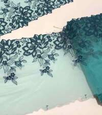 Bottle Green Floral Embroidered Net Tulle Lace No 780