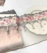 Soft Peach With Grey Tulle Net Lace No 782