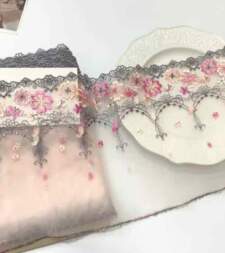 Soft Peach With Grey Tulle Net Lace No 782
