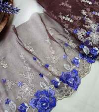 Chocolate Brown Floral Net Tulle Lace No 907b