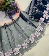 Navy Blue Floral Tulle Net Lace No 906