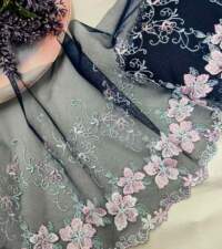 Navy Blue Floral Tulle Net Lace No 906