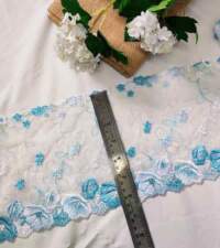 Offwhite With Firoza Flowers Net Tulle lace No 910c