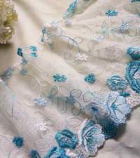 Offwhite With Firoza Flowers Net Tulle lace No 910b
