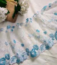 Offwhite With Firoza Flowers Net Tulle lace No 910a