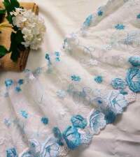 Offwhite With Firoza Flowers Net Tulle lace No 910