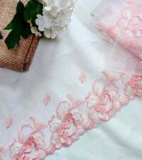 Peach Pink Floral Tulle Border Net Lace No 911a