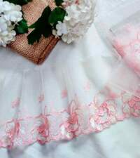 Peach Pink Floral Tulle Border Net Lace No 911