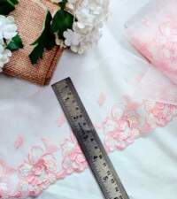 Peach Pink Floral Tulle Border Net Lace No 911c