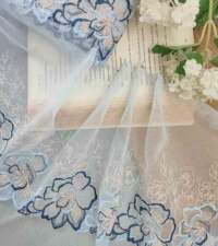 Powder Blue Floral Embroidered Net Lace No 888a
