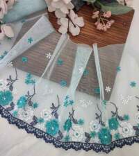 Teal Flowers Embroidery Net Lace No 897a