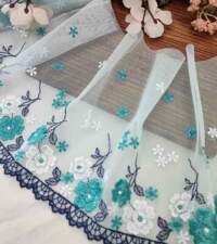 Teal Flowers Embroidery Net Lace No 897