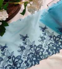 Teal Green Floral Tulle Net Lace No 914