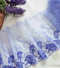 Lavendar Floral Embroidery Tulle Net Lace No 909